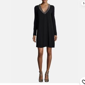 Alice + Olivia Black Jeweled Rhinestone‎ Beaded Mini Party Dress Size Small LBD